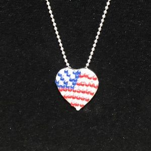 NWT Crystal Heart Flag on silver chain